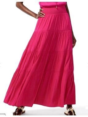 NWT Chicos Tiered Botanic Berry Maxi Skirt size 1 (US 8/10) Smocked Waist (JJ650
